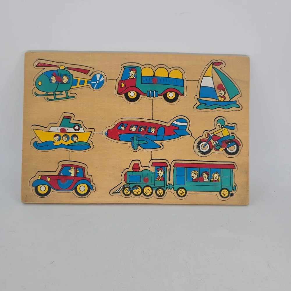 Vintage Wooden Transportation Puzzle Complete Preschool Learning Toy